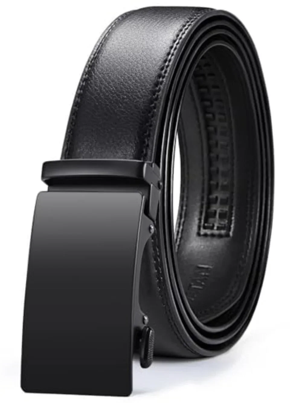 Genuine Leather Ratchet Belt with Adjustable Buckle Trim to Fit